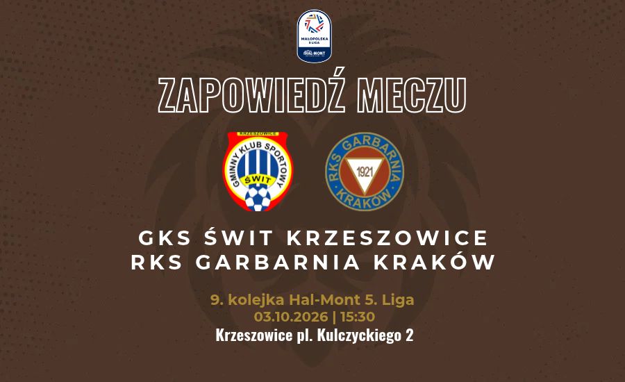 Zapowiedź meczu Świt Krzeszowice - Garbarnia Kraków, 3.10.2026