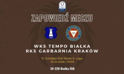 Grafika zapowiadająca mecz WKS Tempo Białka - Garbarnia Kraków, 16.10.2026, godz. 19:00